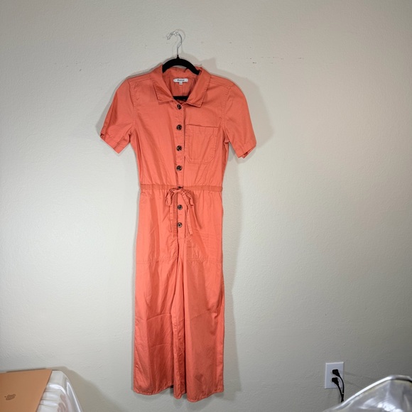 Madewell Coral Wide-Leg Utility Jumpsuit Button Front Tie Waist Size 2 - Picture 3 of 5